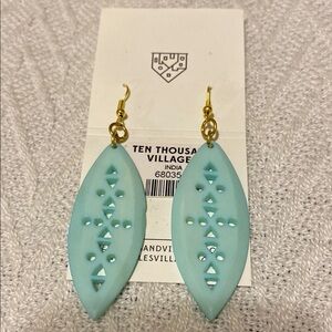Fairtrade Turquoise Earrings Beachy Boho Gold Tone Hooks
